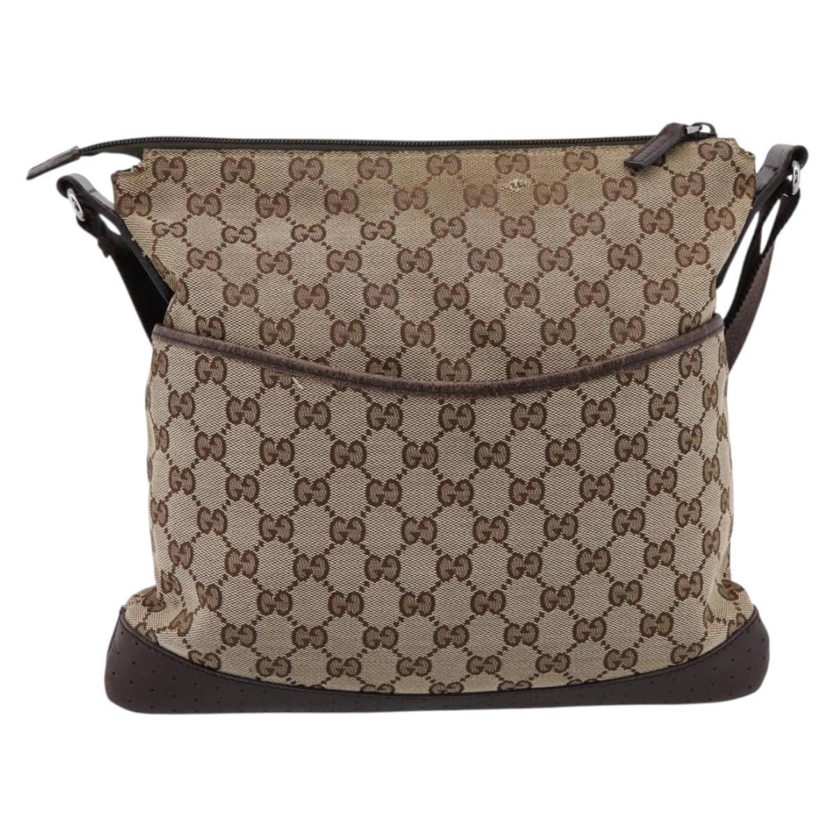 GUCCI GG Canvas Shoulder Bag Beige Silver 145857 Auth ep16158