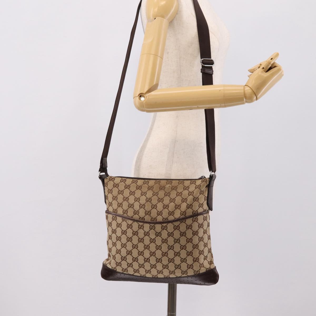GUCCI GG Canvas Shoulder Bag Beige Silver 145857 Auth ep16158