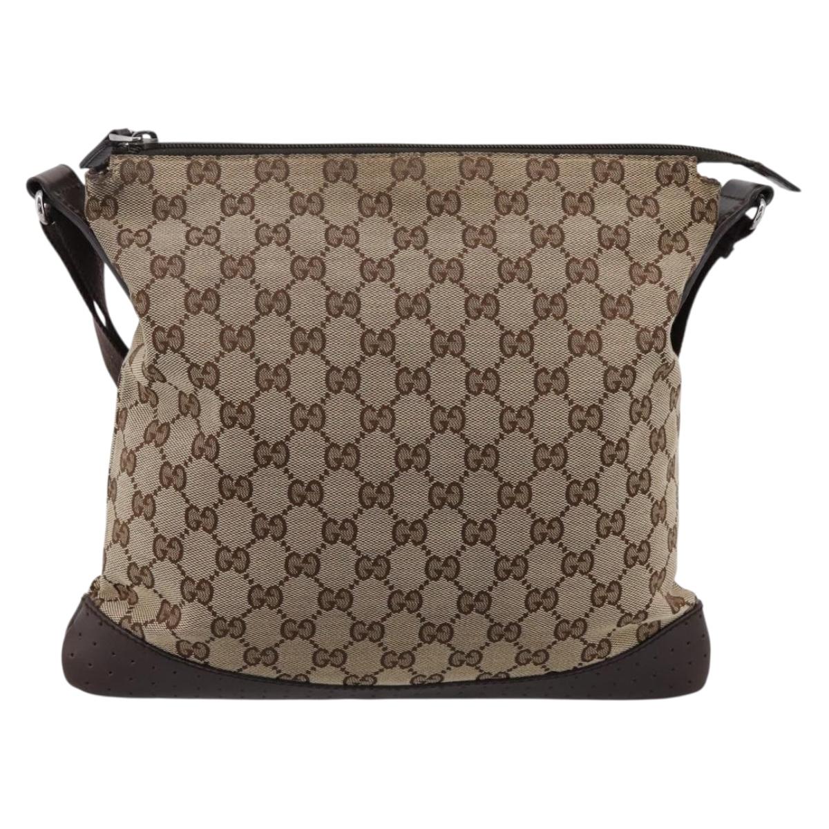 GUCCI GG Canvas Shoulder Bag Beige Silver 145857 Auth ep16158