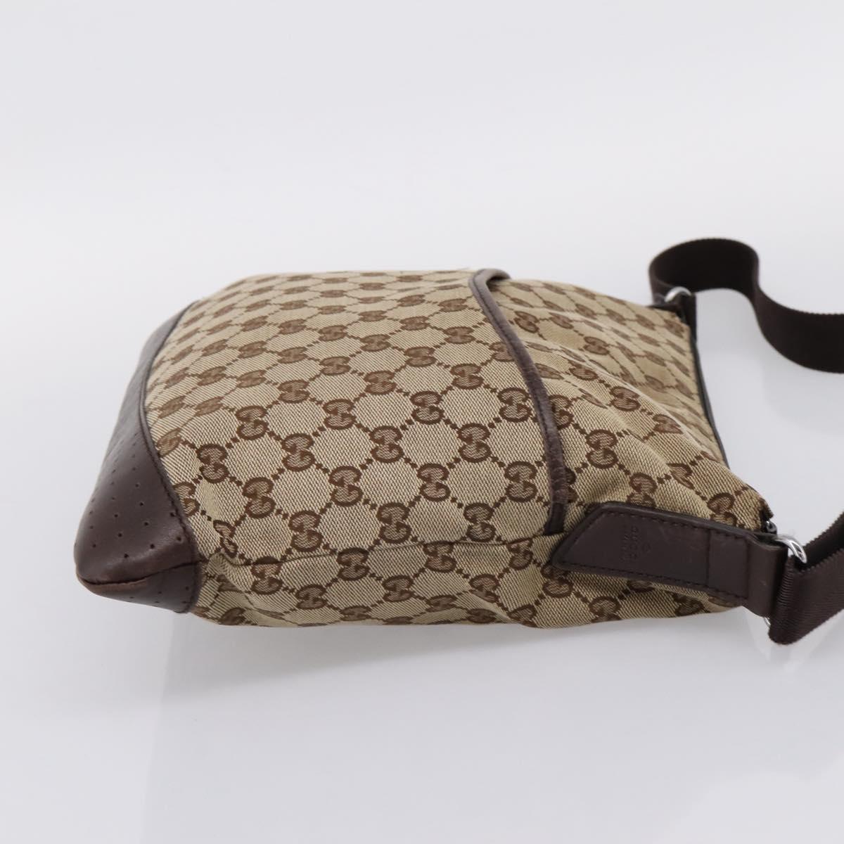 GUCCI GG Canvas Shoulder Bag Beige Silver 145857 Auth ep16158