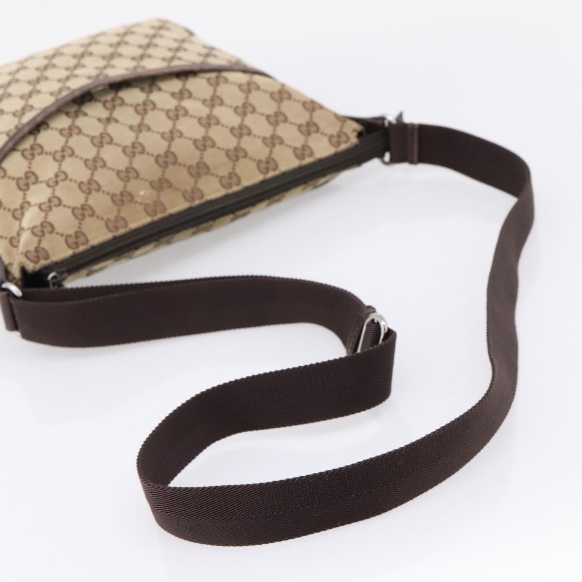 GUCCI GG Canvas Shoulder Bag Beige Silver 145857 Auth ep16158