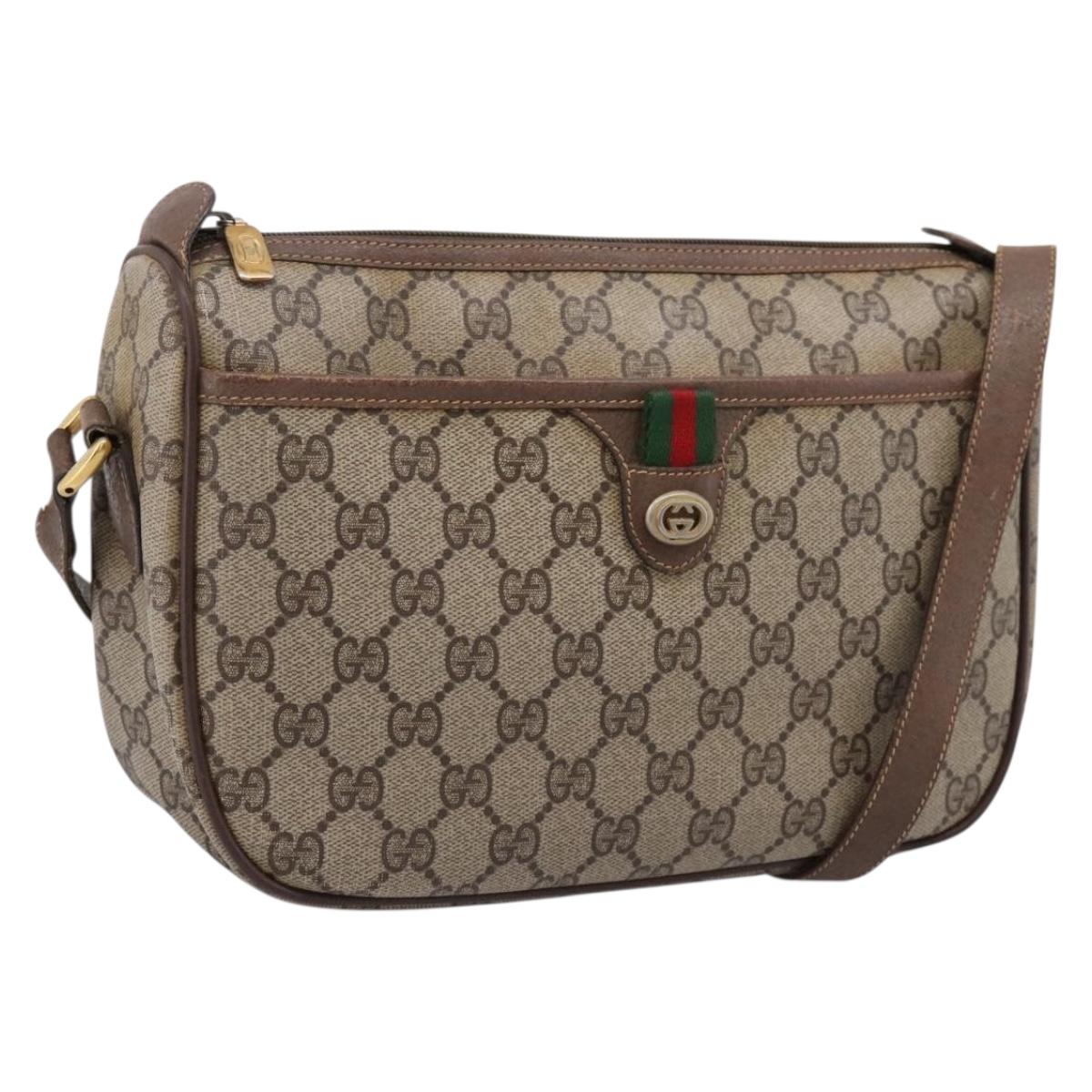 GUCCI GG Supreme Web Sherry Line Bag PVC Beige Gold 89 02 077 Auth ep16159