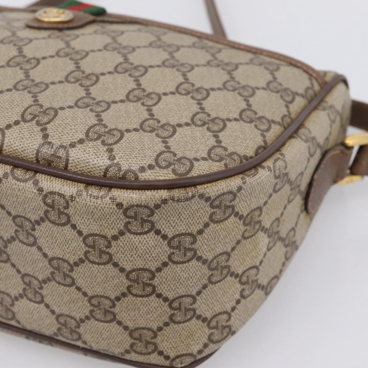 GUCCI GG Supreme Web Sherry Line Bag PVC Beige Gold 89 02 077 Auth ep16159