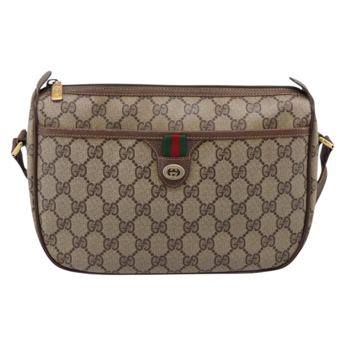 GUCCI GG Supreme Web Sherry Line Bag PVC Beige Gold 89 02 077 Auth ep16159