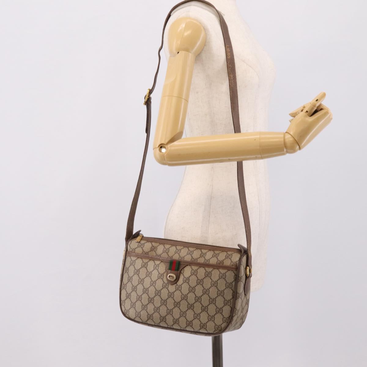 GUCCI GG Supreme Web Sherry Line Bag PVC Beige Gold 89 02 077 Auth ep16159
