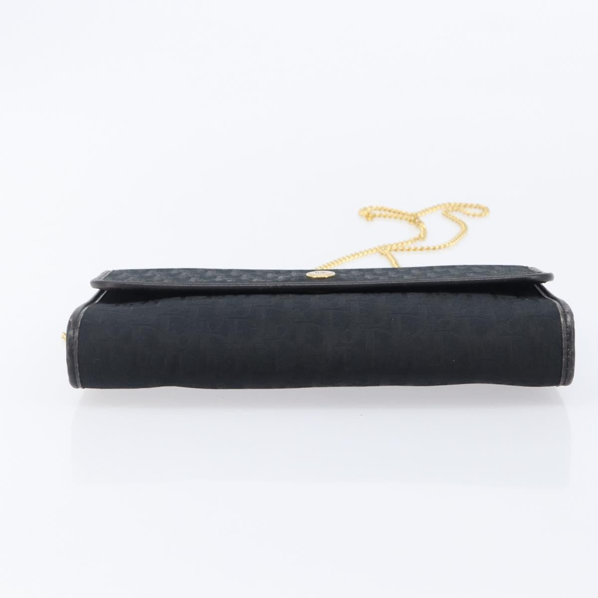 Christian Dior Trotter Canvas Chain Shoulder Bag Black Gold Auth ep16160