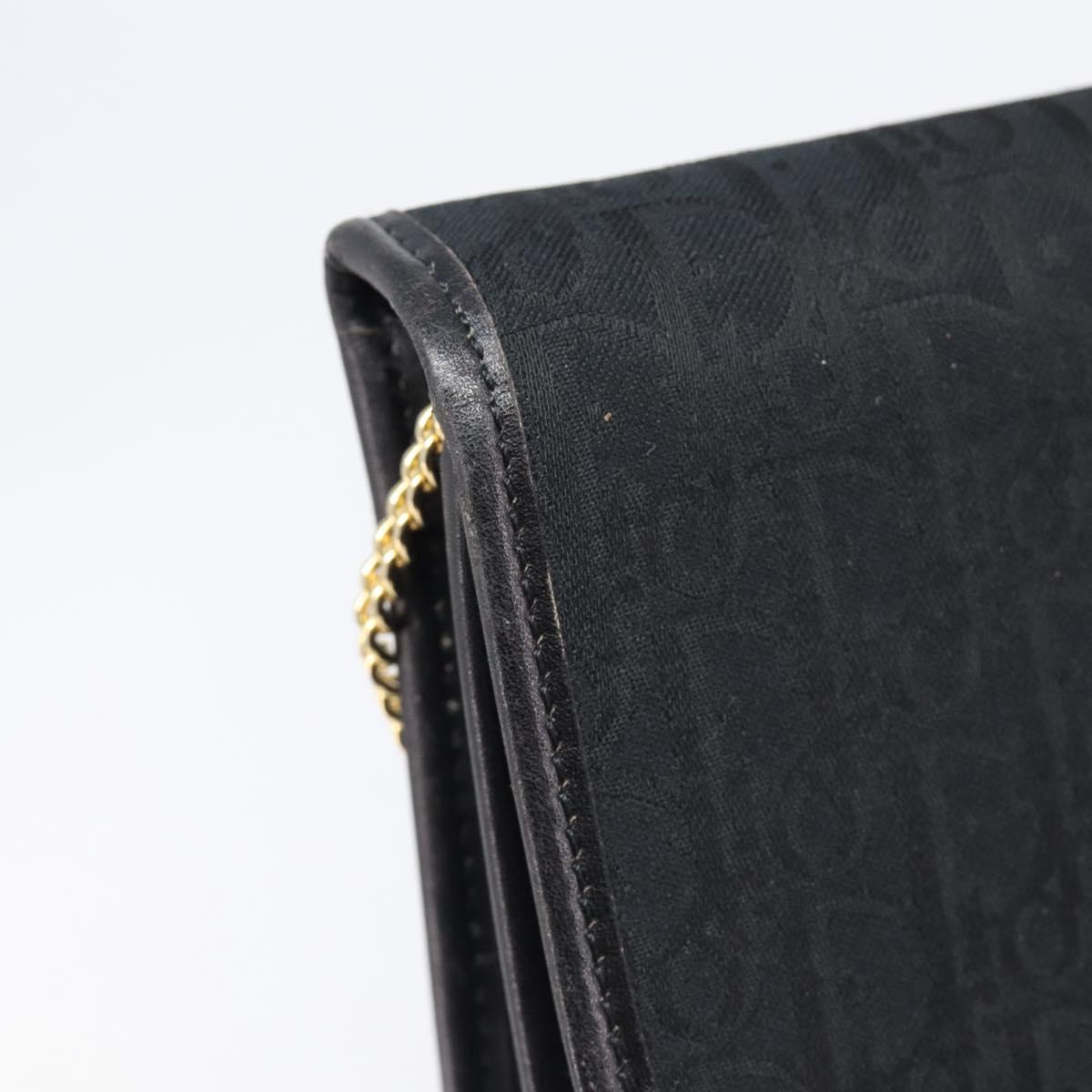 Christian Dior Trotter Canvas Chain Shoulder Bag Black Gold Auth ep16160