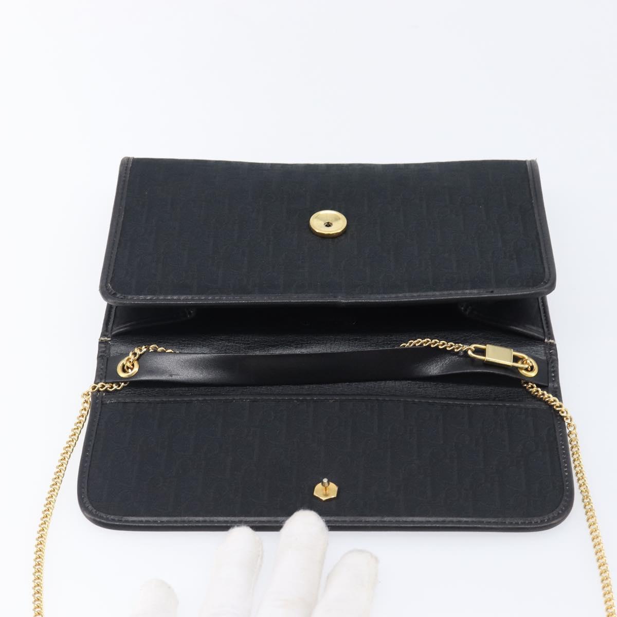 Christian Dior Trotter Canvas Chain Shoulder Bag Black Gold Auth ep16160