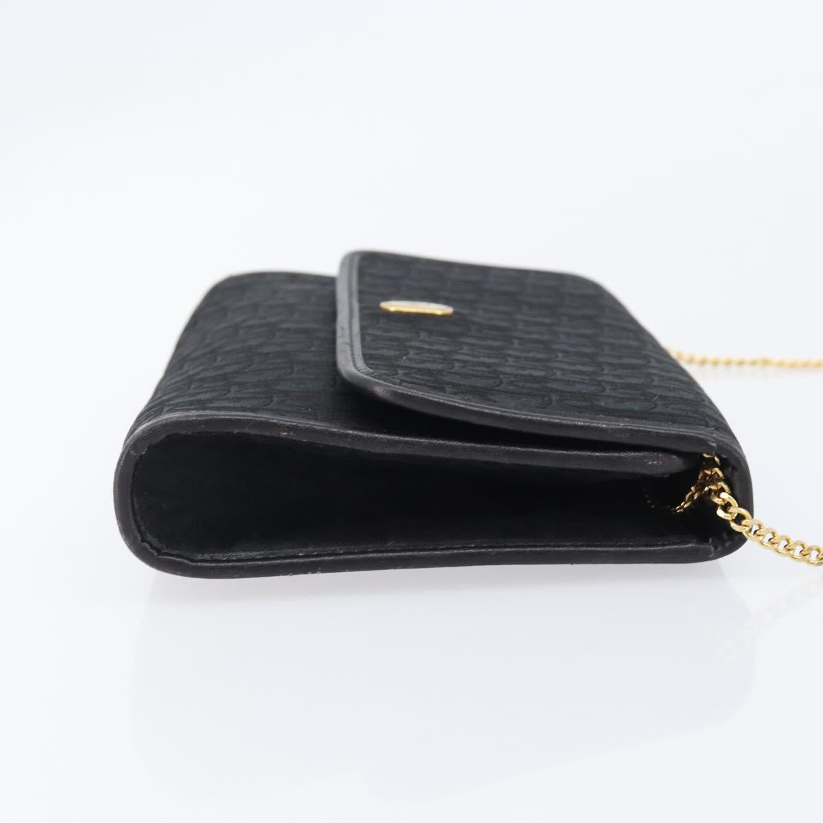 Christian Dior Trotter Canvas Chain Shoulder Bag Black Gold Auth ep16160