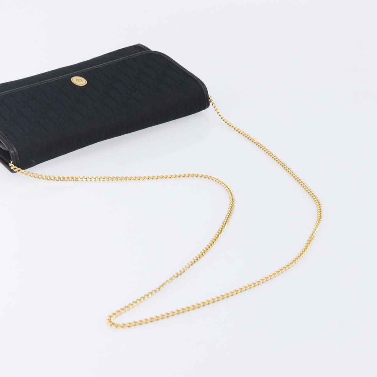 Christian Dior Trotter Canvas Chain Shoulder Bag Black Gold Auth ep16160