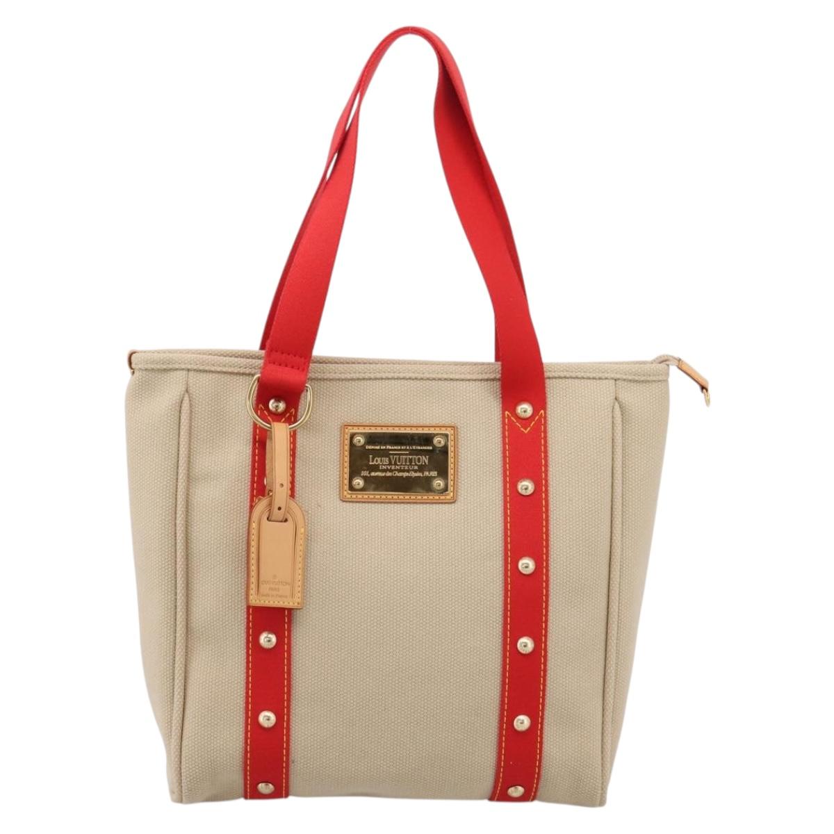 LOUIS VUITTON Antigua Cabas MM Tote Bag Canvas Beige Red M40035 LV Auth ep16163V