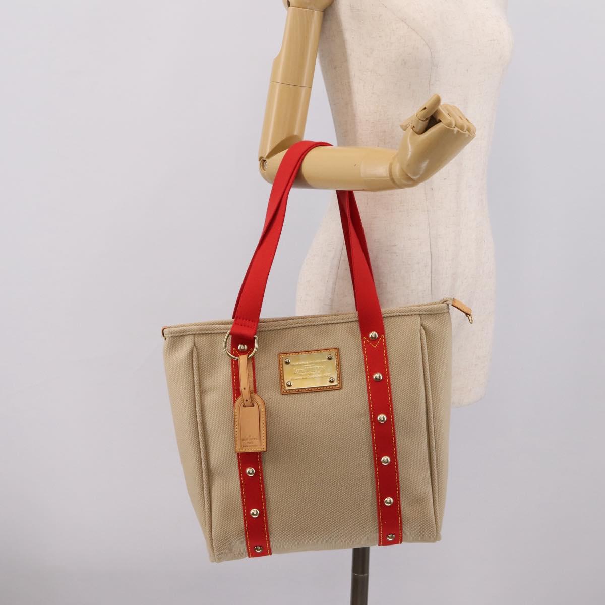 LOUIS VUITTON Antigua Cabas MM Tote Bag Canvas Beige Red M40035 LV Auth ep16163V