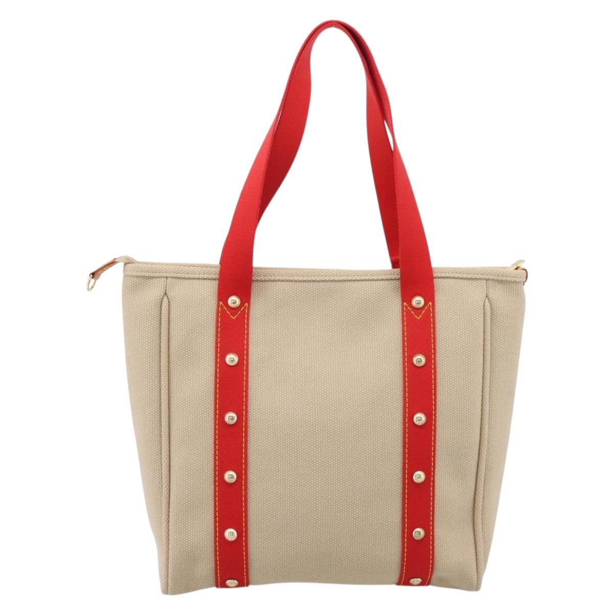 LOUIS VUITTON Antigua Cabas MM Tote Bag Canvas Beige Red M40035 LV Auth ep16163V
