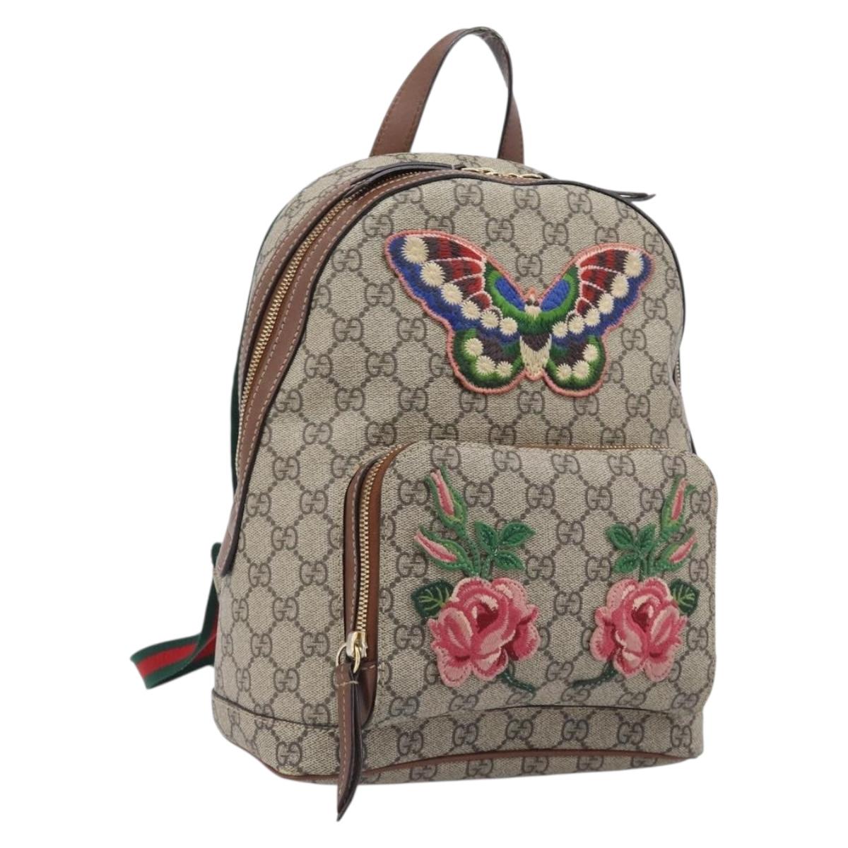 GUCCI GG Supreme Web Sherry Line Backpack PVC Beige Gold 427042 Auth ep16166A