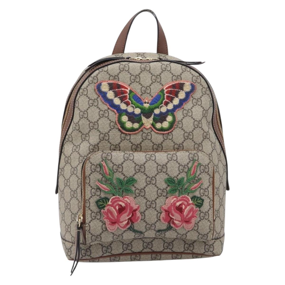 GUCCI GG Supreme Web Sherry Line Backpack PVC Beige Gold 427042 Auth ep16166A