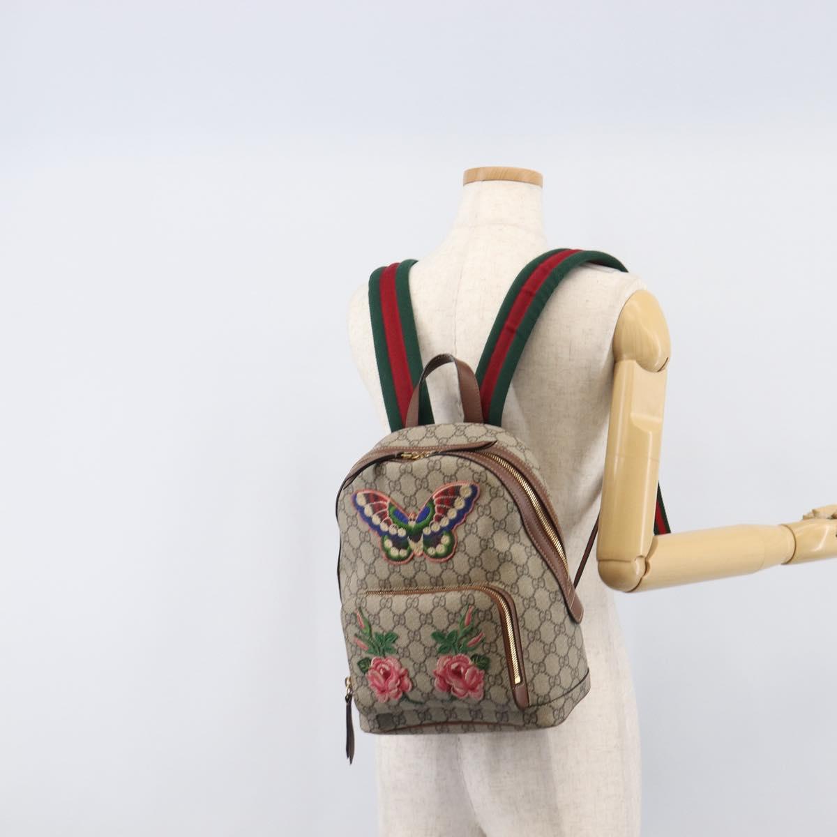 GUCCI GG Supreme Web Sherry Line Backpack PVC Beige Gold 427042 Auth ep16166A
