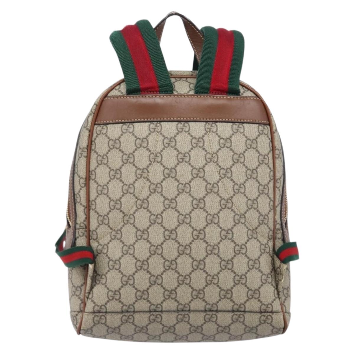 GUCCI GG Supreme Web Sherry Line Backpack PVC Beige Gold 427042 Auth ep16166A