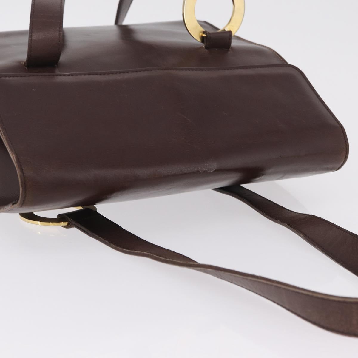 CELINE Hand Bag Leather Brown Gold Auth ep16168