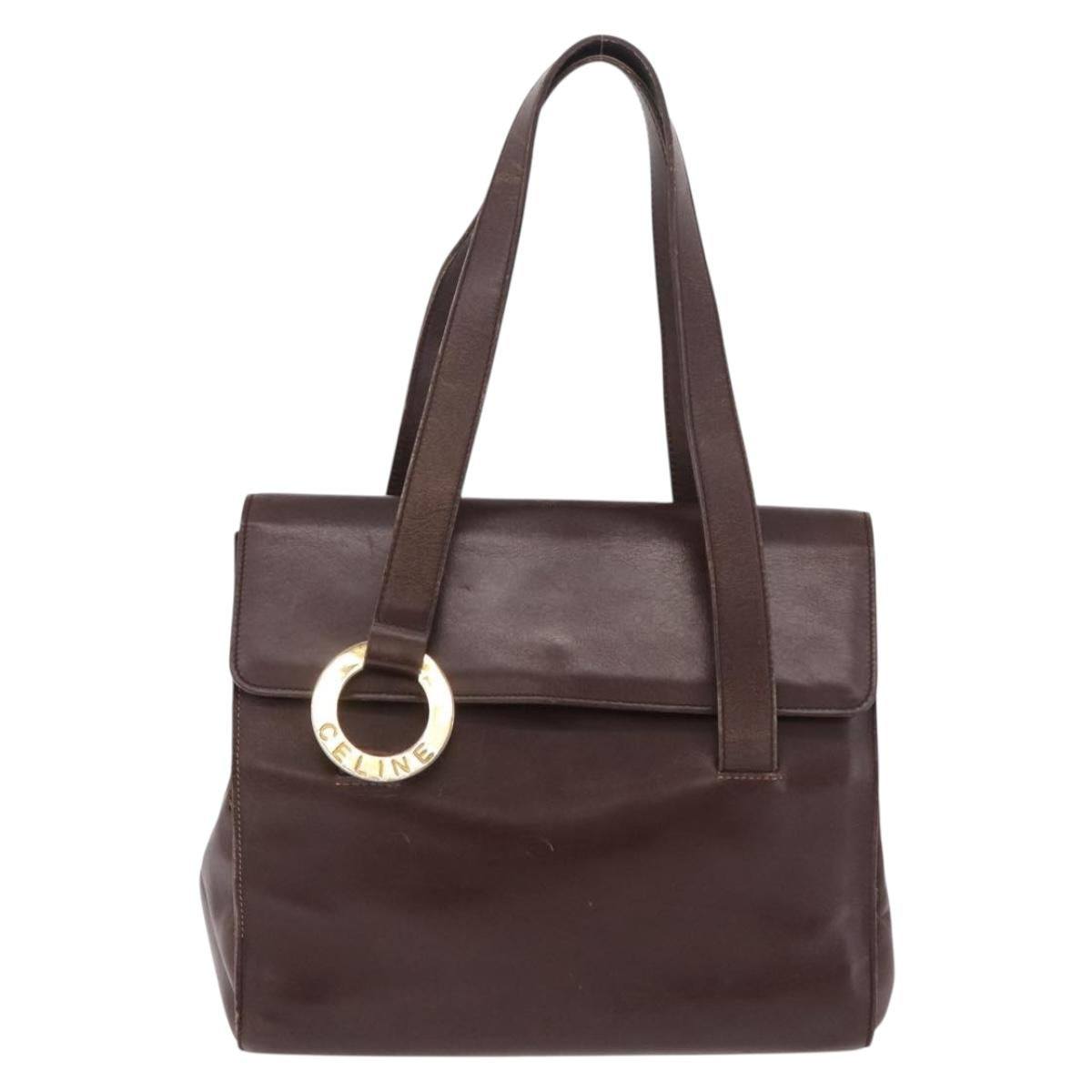 CELINE Hand Bag Leather Brown Gold Auth ep16168