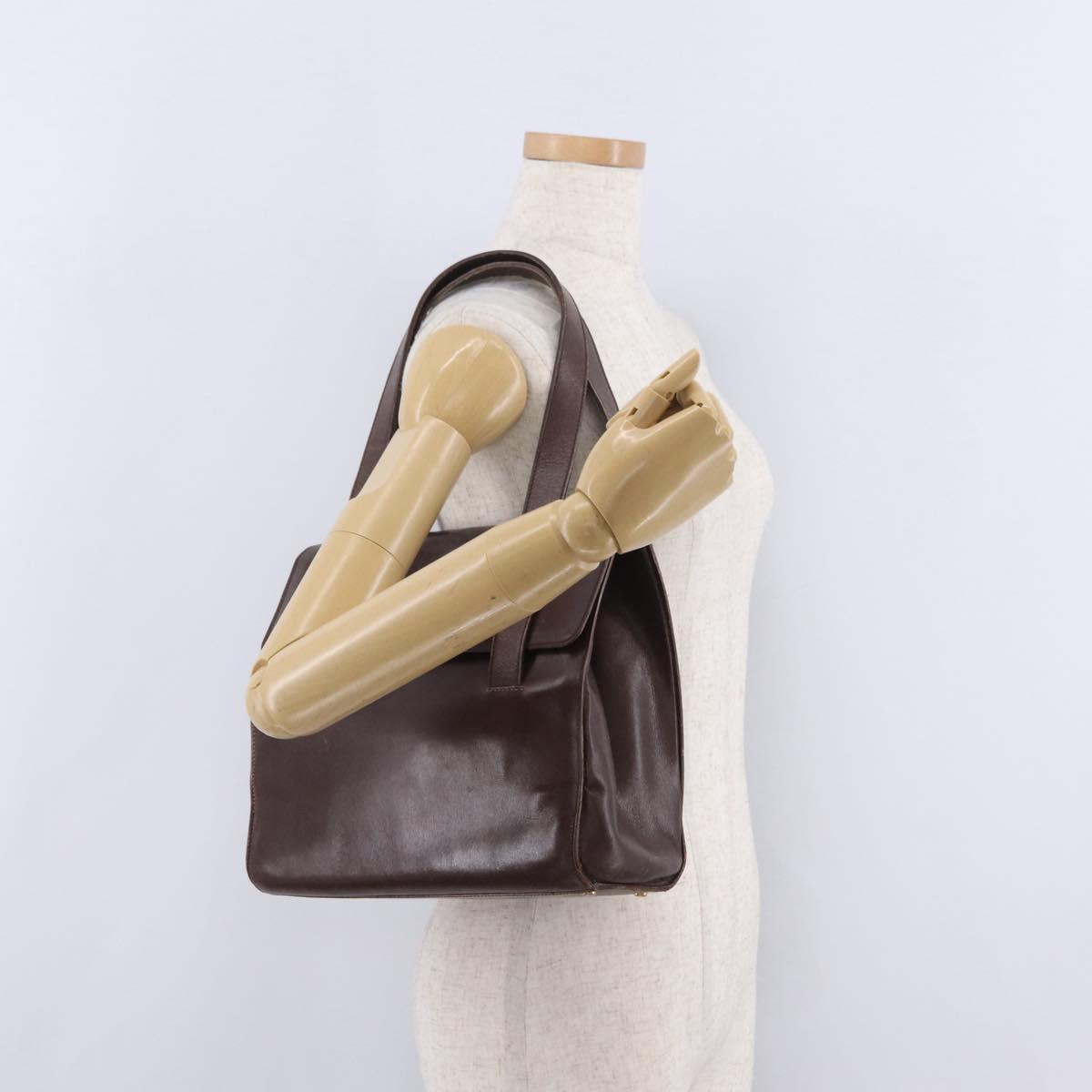 CELINE Hand Bag Leather Brown Gold Auth ep16168