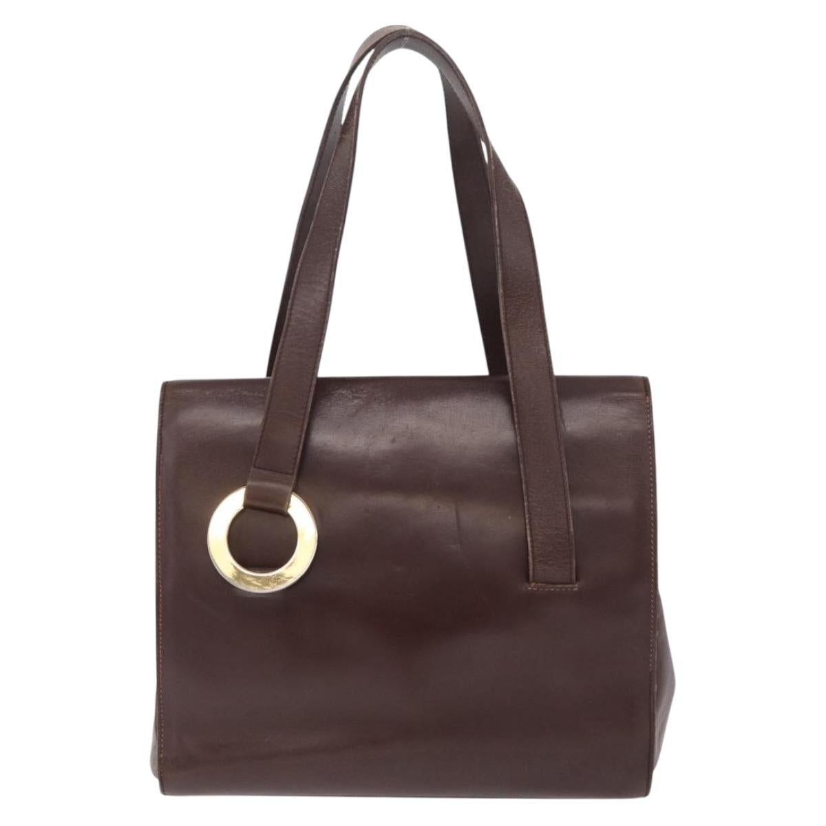 CELINE Hand Bag Leather Brown Gold Auth ep16168