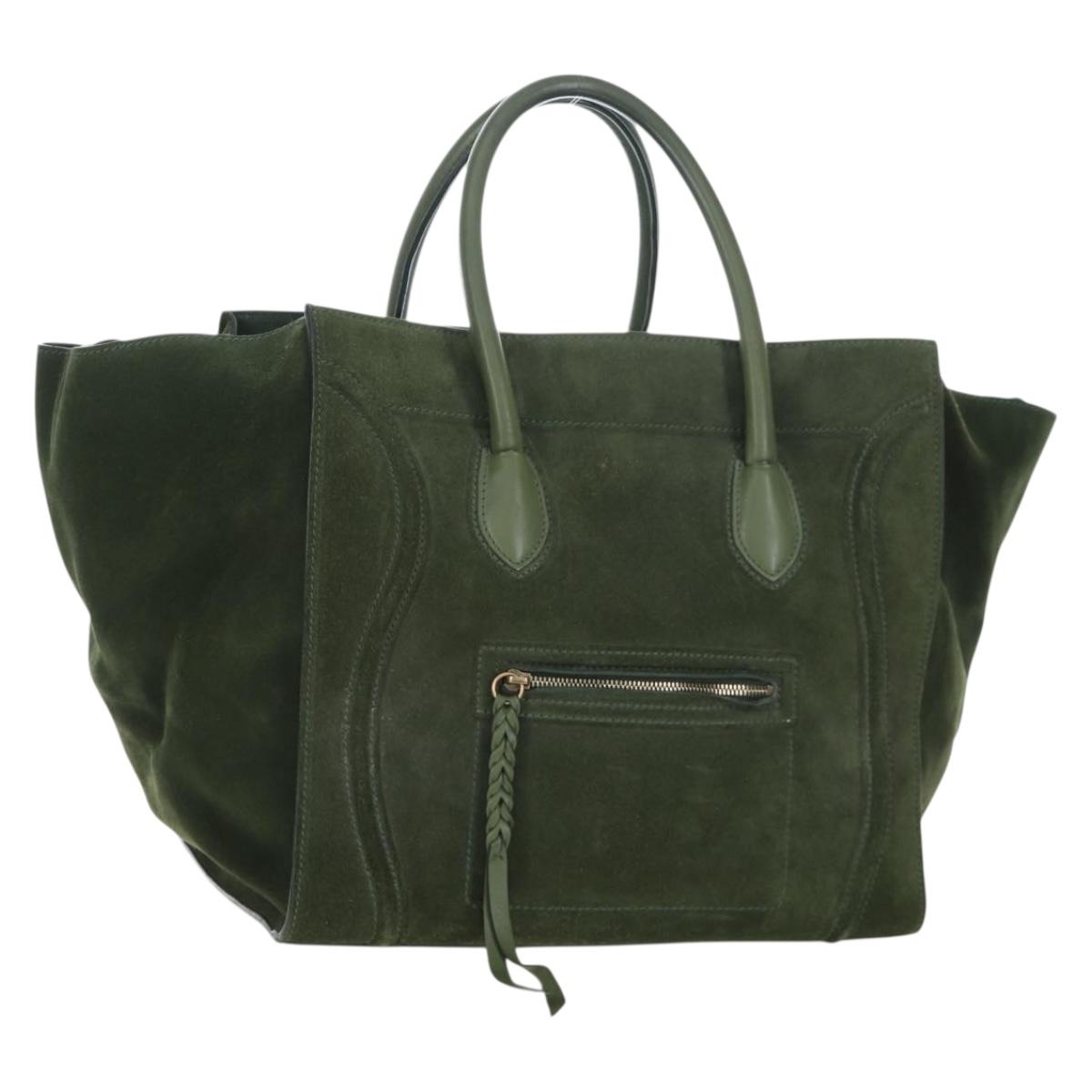 CELINE Luggage Phantom Hand Bag Suede Green Gold Auth ep16178V