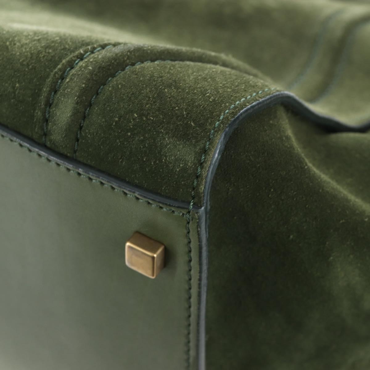 CELINE Luggage Phantom Hand Bag Suede Green Gold Auth ep16178V