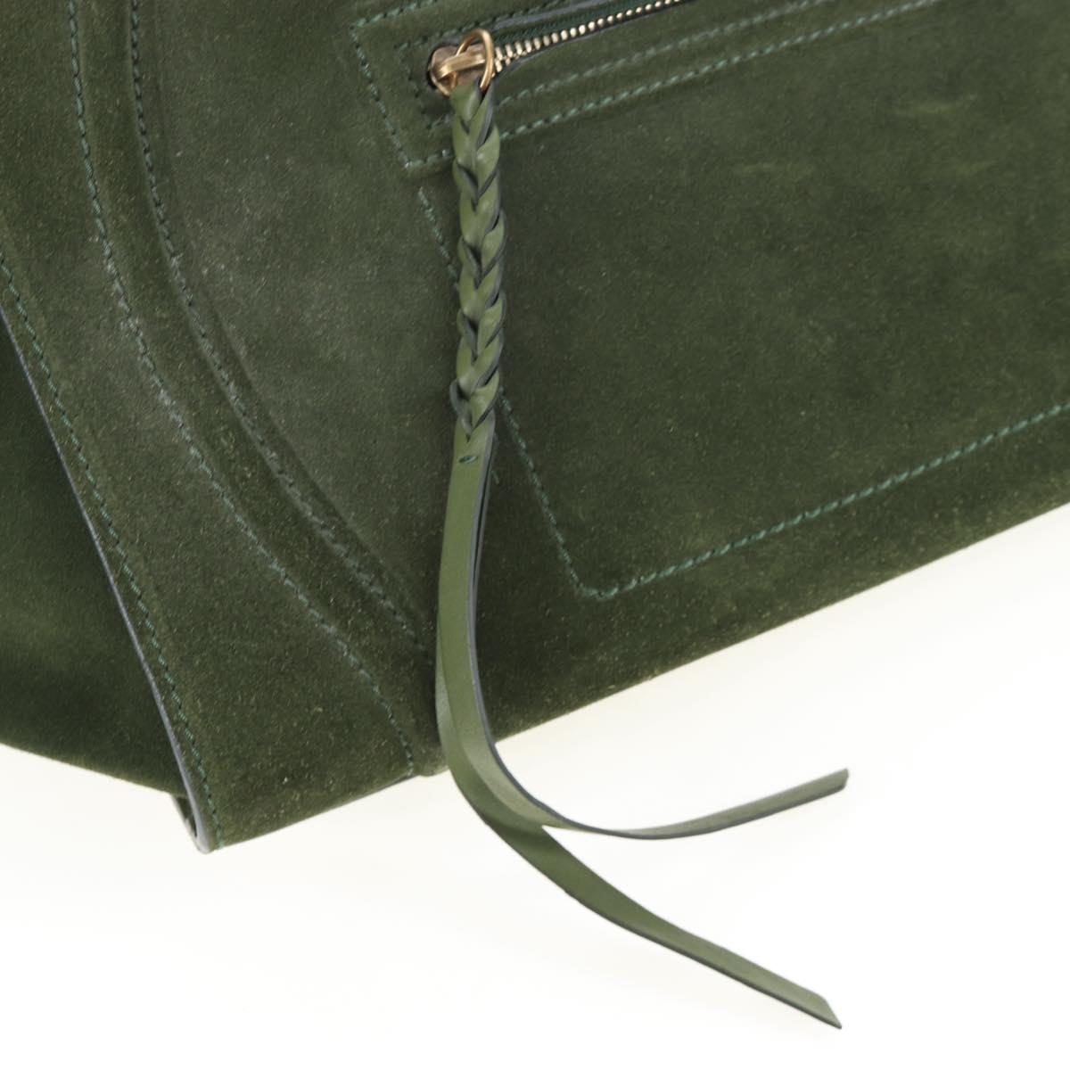 CELINE Luggage Phantom Hand Bag Suede Green Gold Auth ep16178V