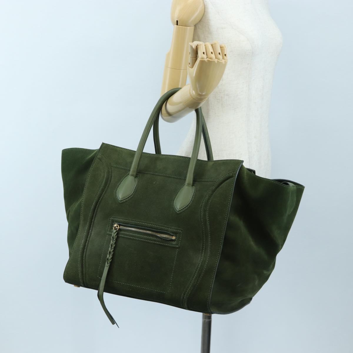 CELINE Luggage Phantom Hand Bag Suede Green Gold Auth ep16178V
