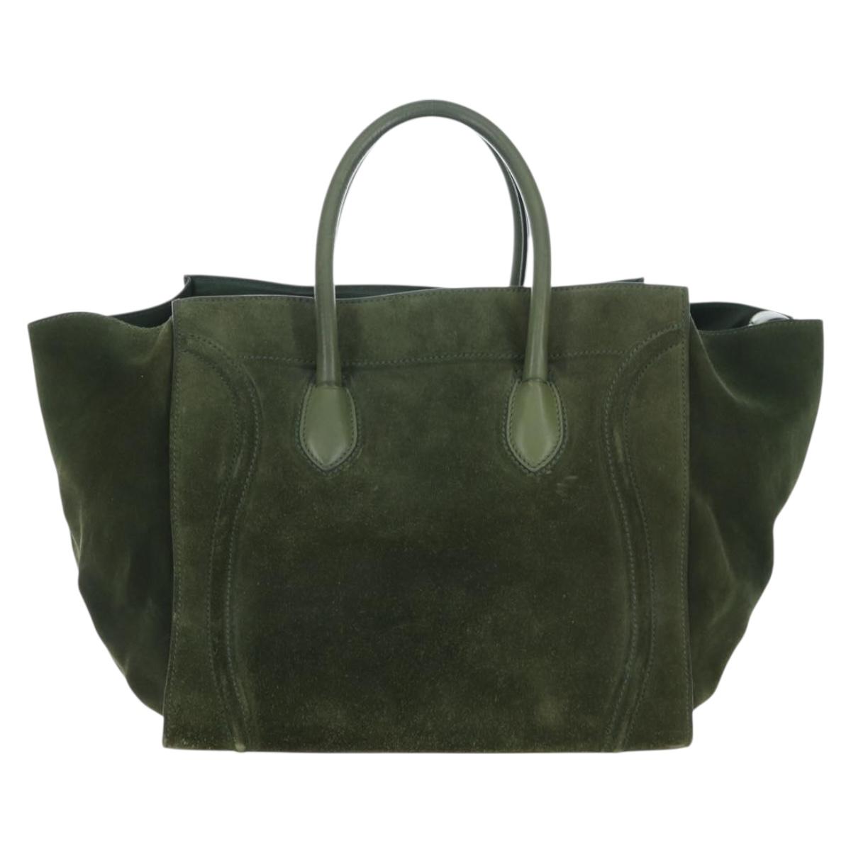 CELINE Luggage Phantom Hand Bag Suede Green Gold Auth ep16178V