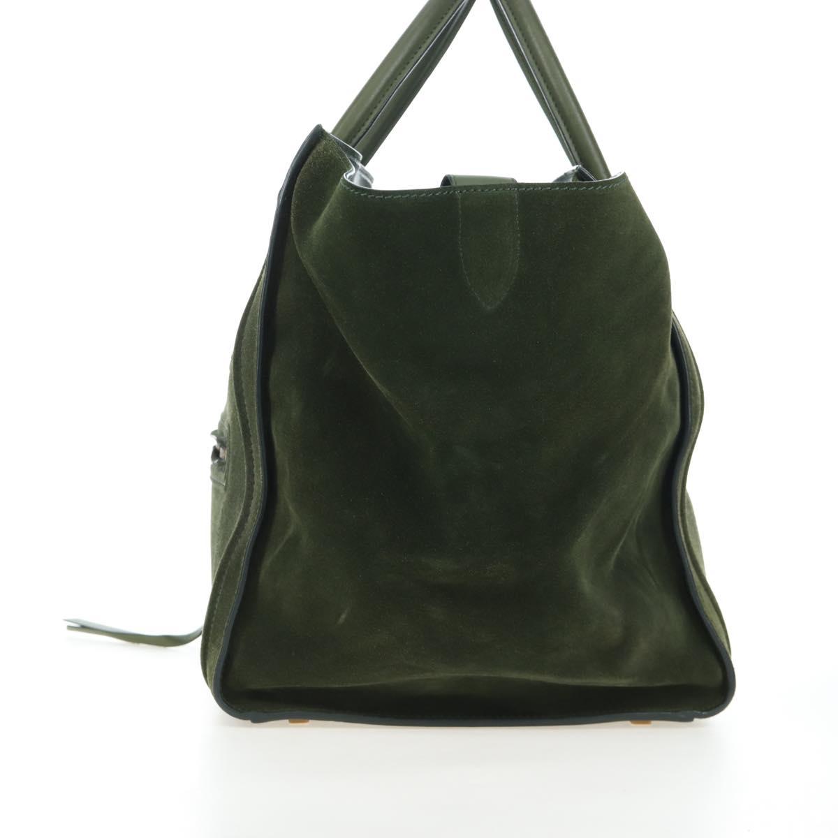 CELINE Luggage Phantom Hand Bag Suede Green Gold Auth ep16178V