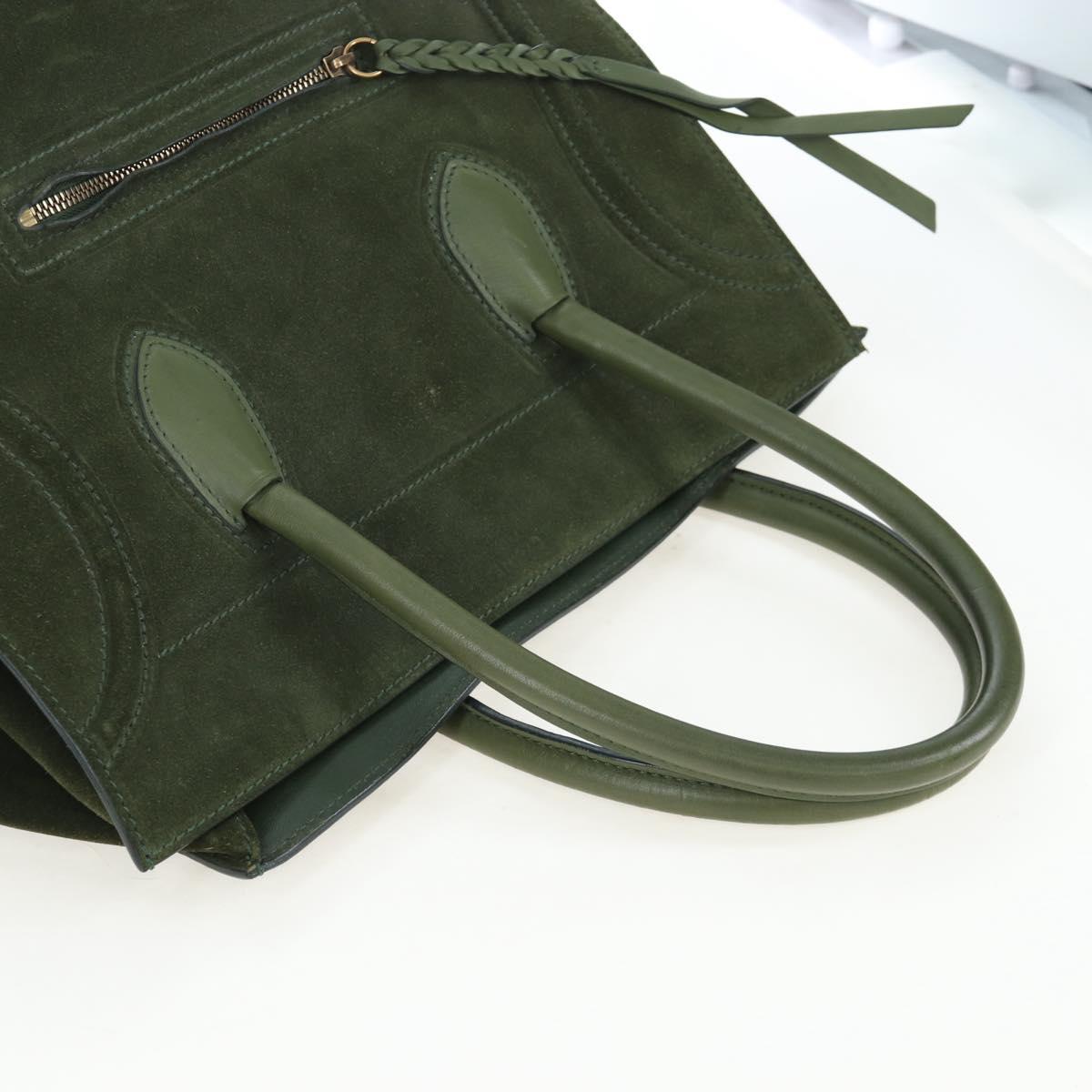 CELINE Luggage Phantom Hand Bag Suede Green Gold Auth ep16178V