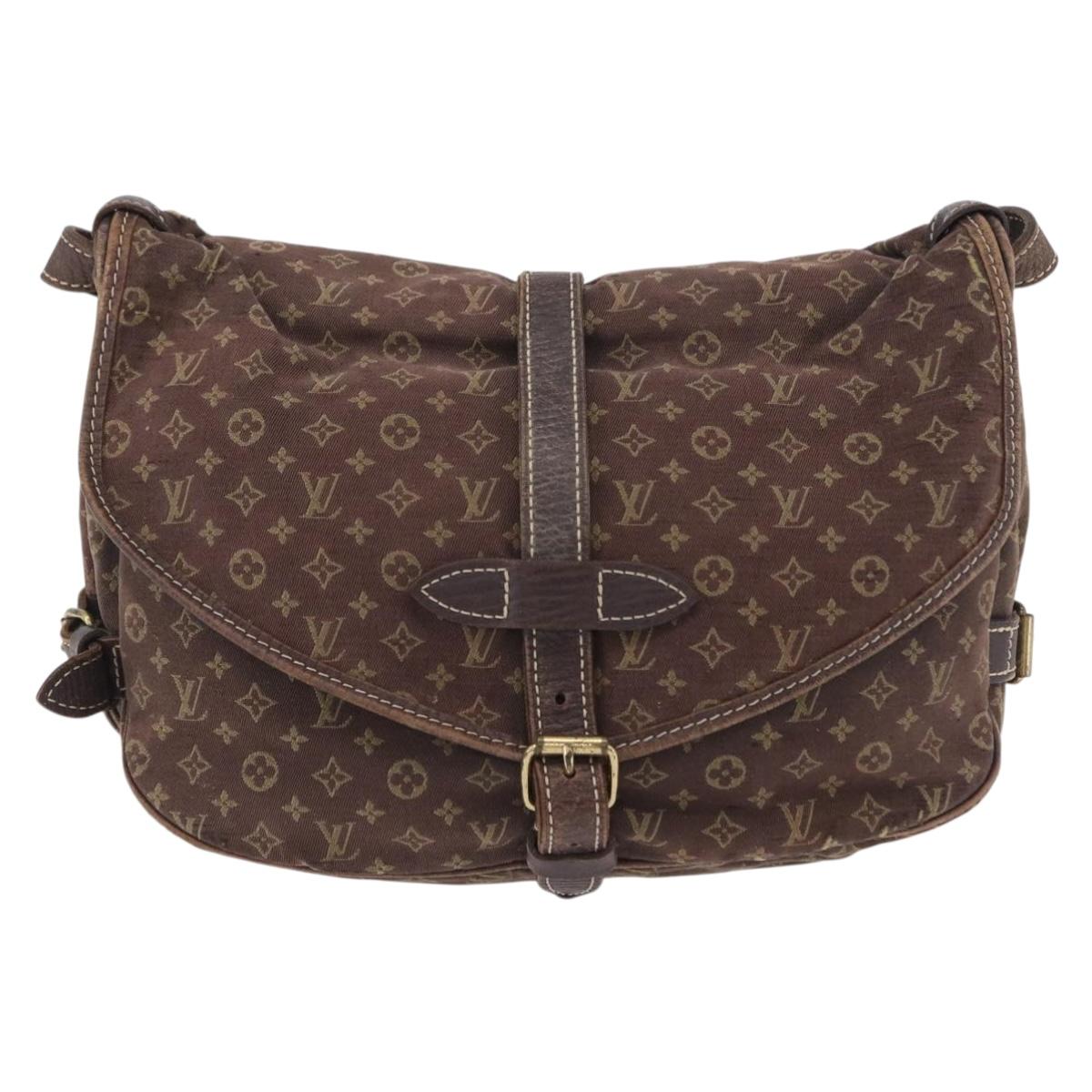 LOUIS VUITTON Monogram Mini Lin Saumur 30 Bag Brown Fuzan M95227 LV Auth ep16180