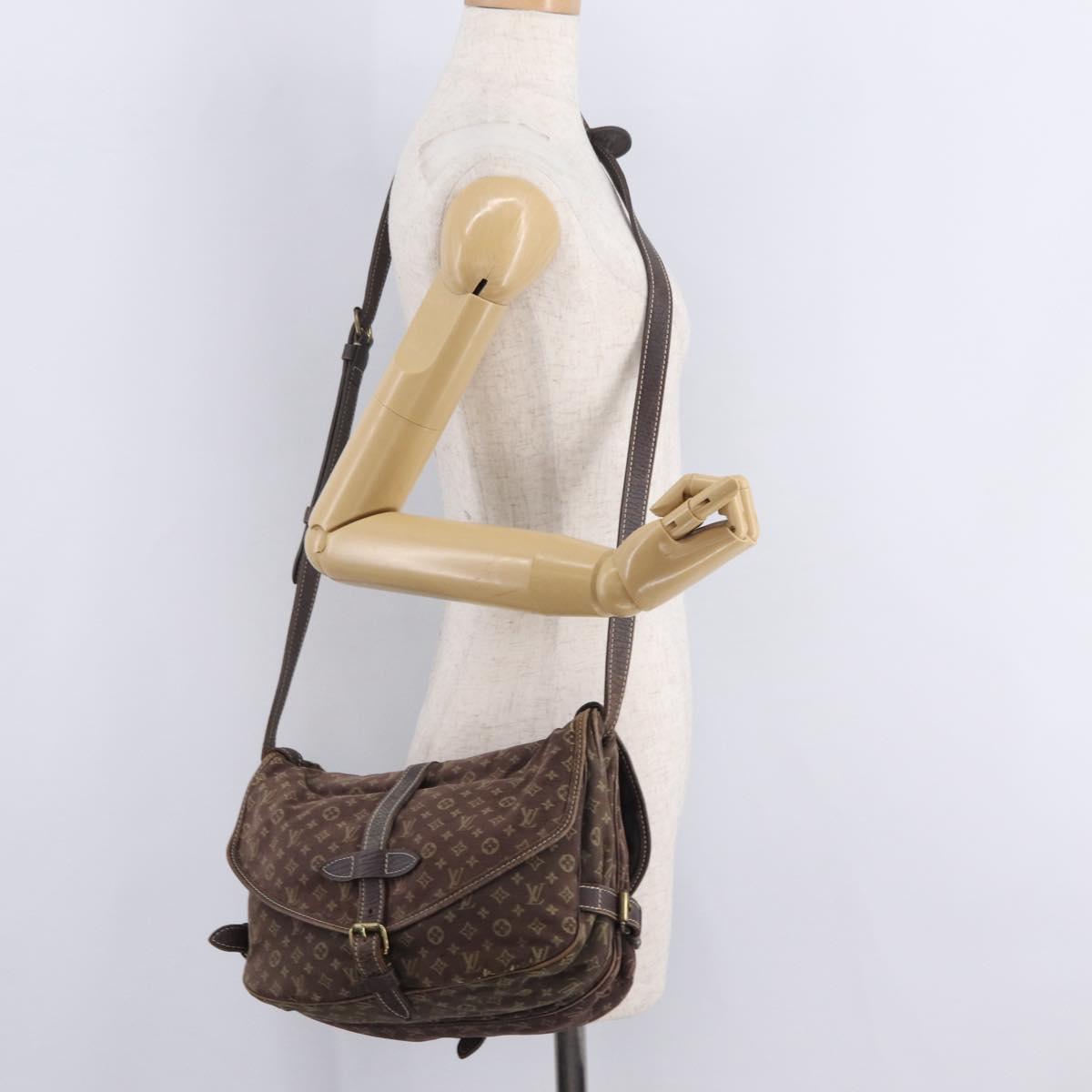 LOUIS VUITTON Monogram Mini Lin Saumur 30 Bag Brown Fuzan M95227 LV Auth ep16180