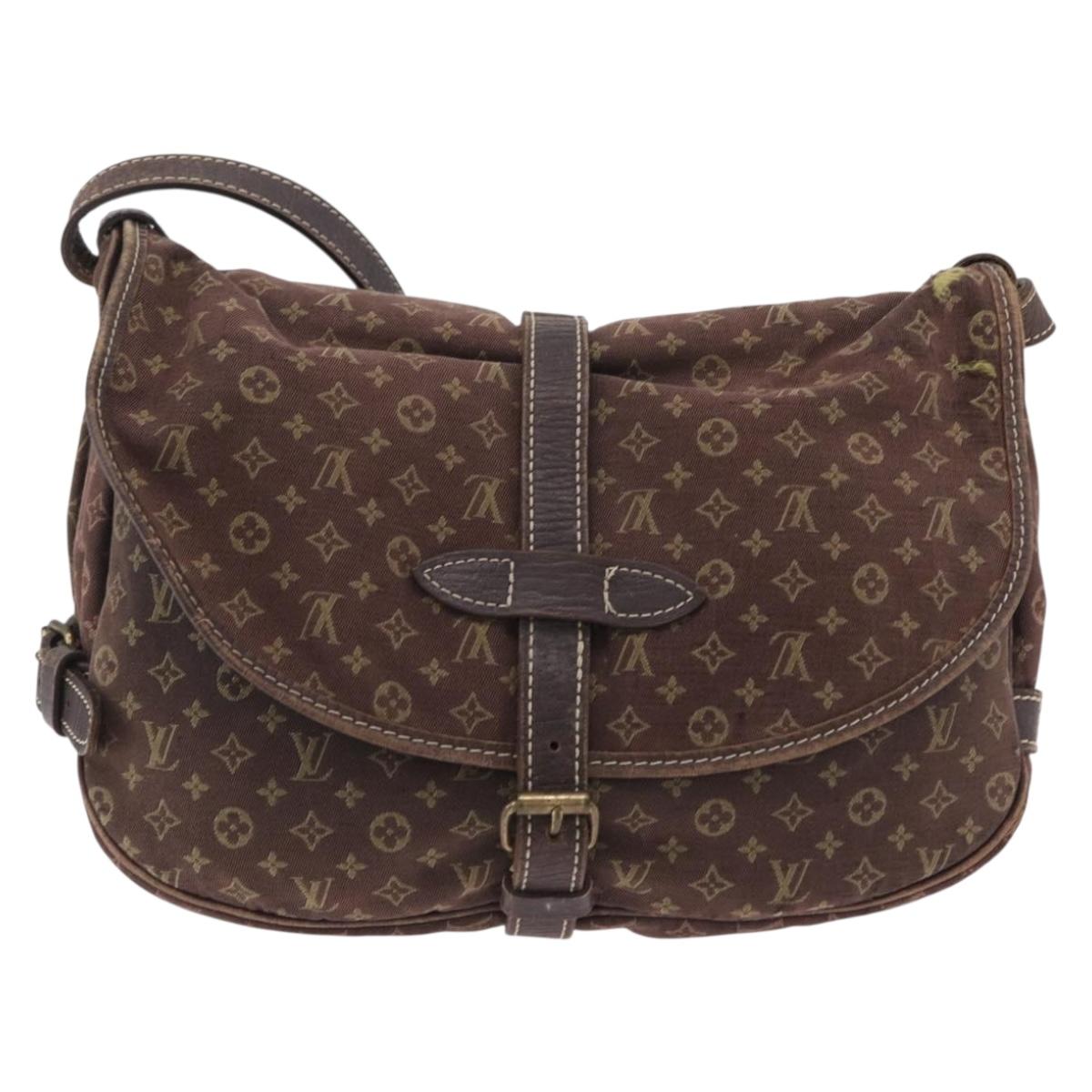 LOUIS VUITTON Monogram Mini Lin Saumur 30 Bag Brown Fuzan M95227 LV Auth ep16180