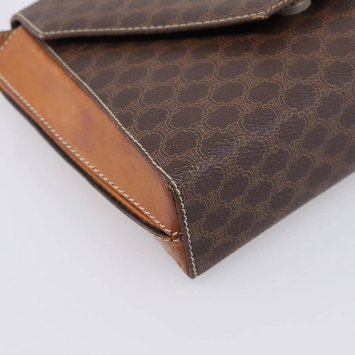 CELINE Macadam Canvas Shoulder Bag PVC Leather Brown Gold Auth ep16182