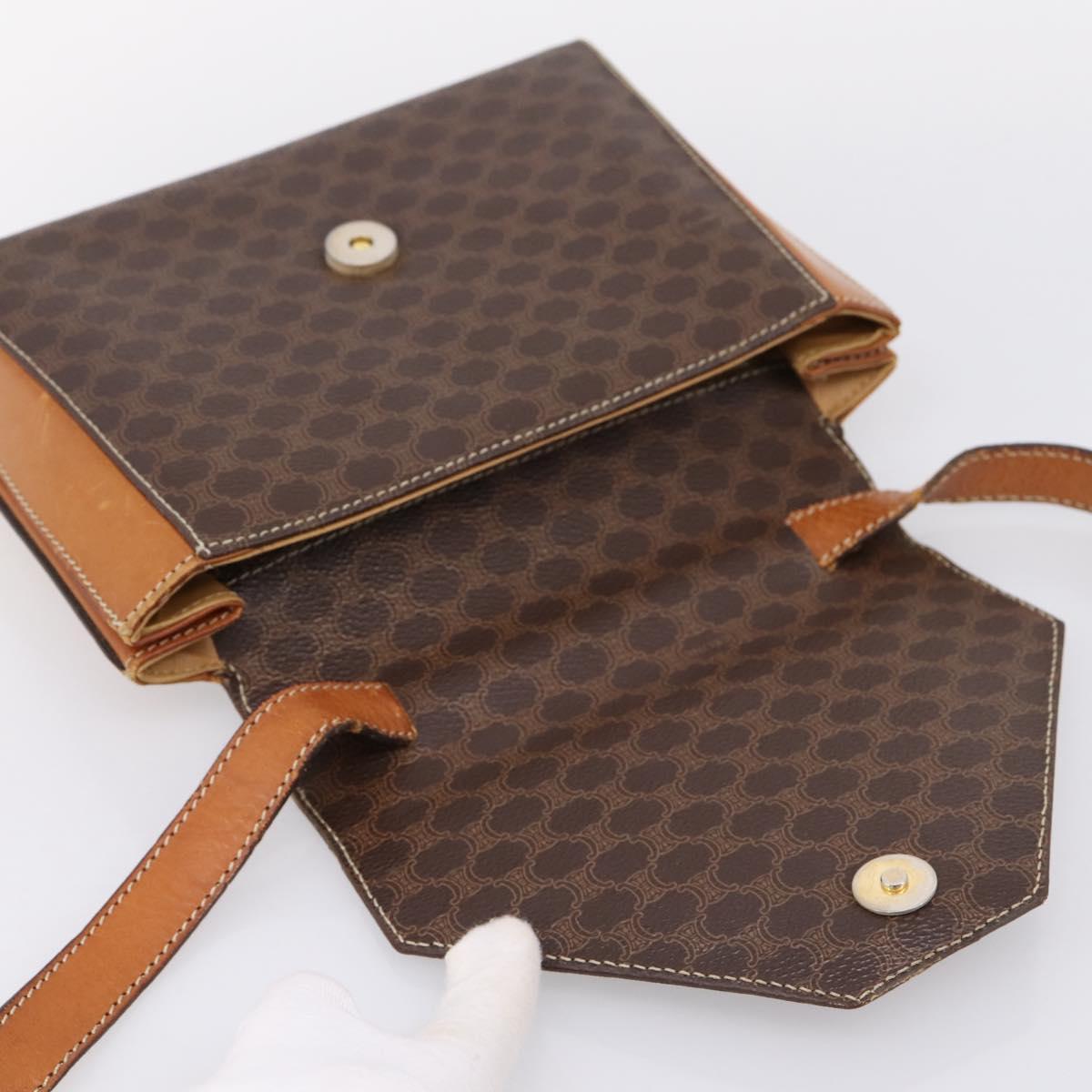 CELINE Macadam Canvas Shoulder Bag PVC Leather Brown Gold Auth ep16182