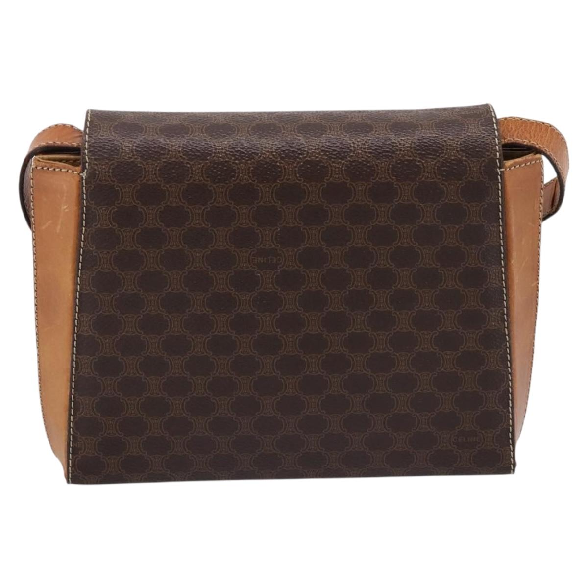 CELINE Macadam Canvas Shoulder Bag PVC Leather Brown Gold Auth ep16182