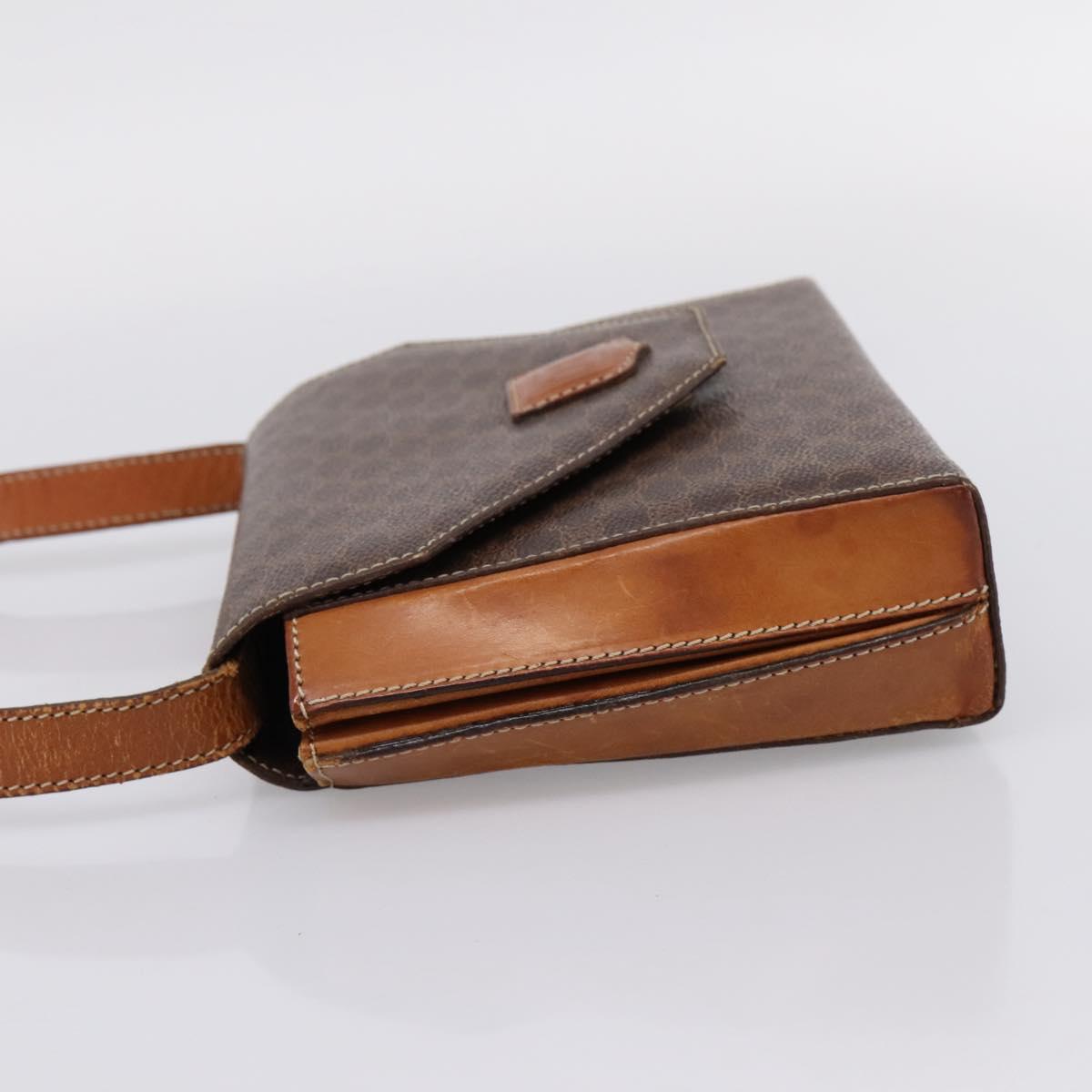 CELINE Macadam Canvas Shoulder Bag PVC Leather Brown Gold Auth ep16182