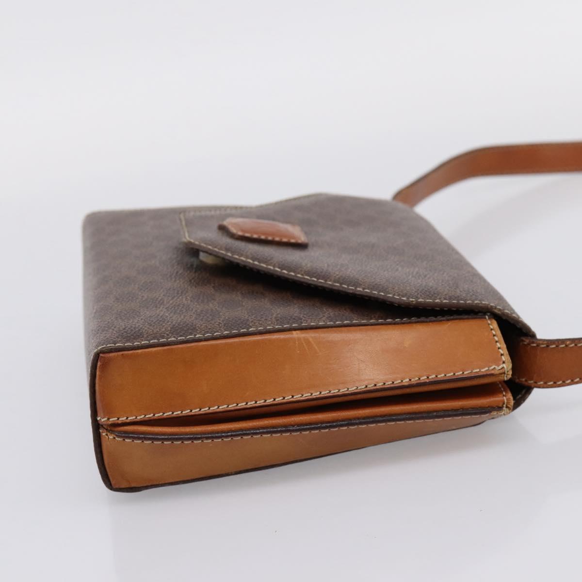 CELINE Macadam Canvas Shoulder Bag PVC Leather Brown Gold Auth ep16182