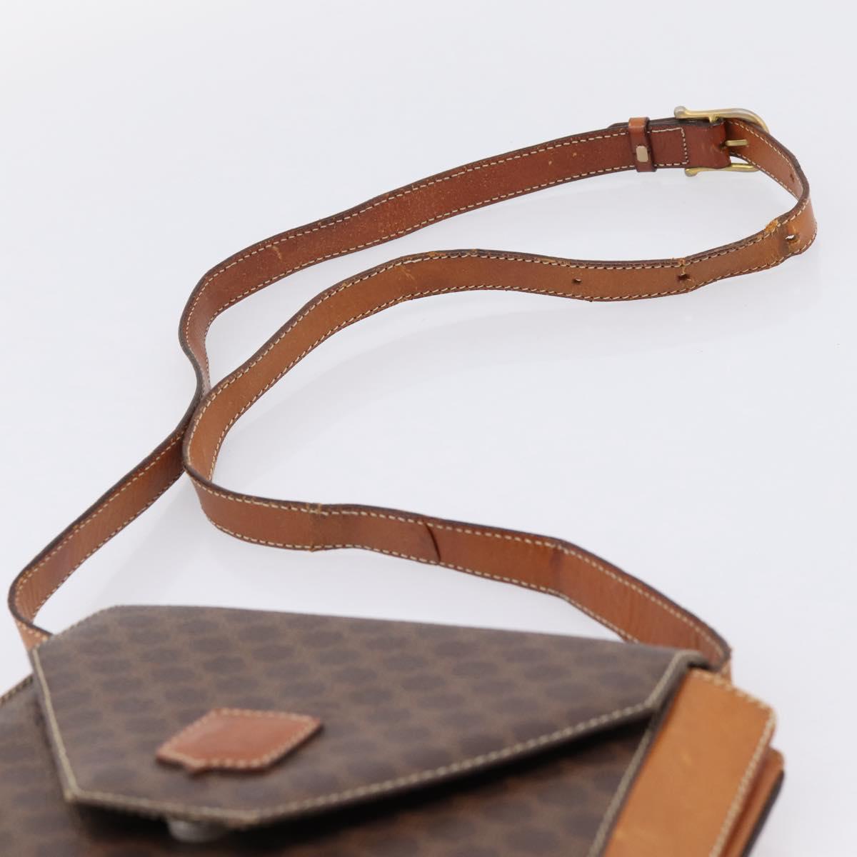 CELINE Macadam Canvas Shoulder Bag PVC Leather Brown Gold Auth ep16182