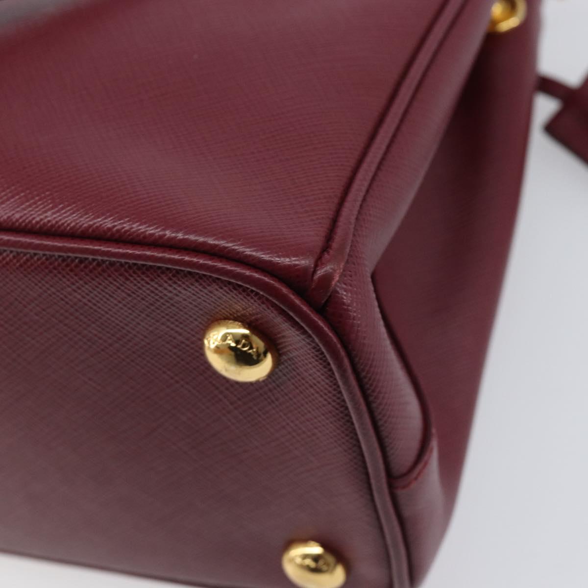 PRADA Hand Bag Saffiano leather 2way Bordeaux Gold Auth ep16191V