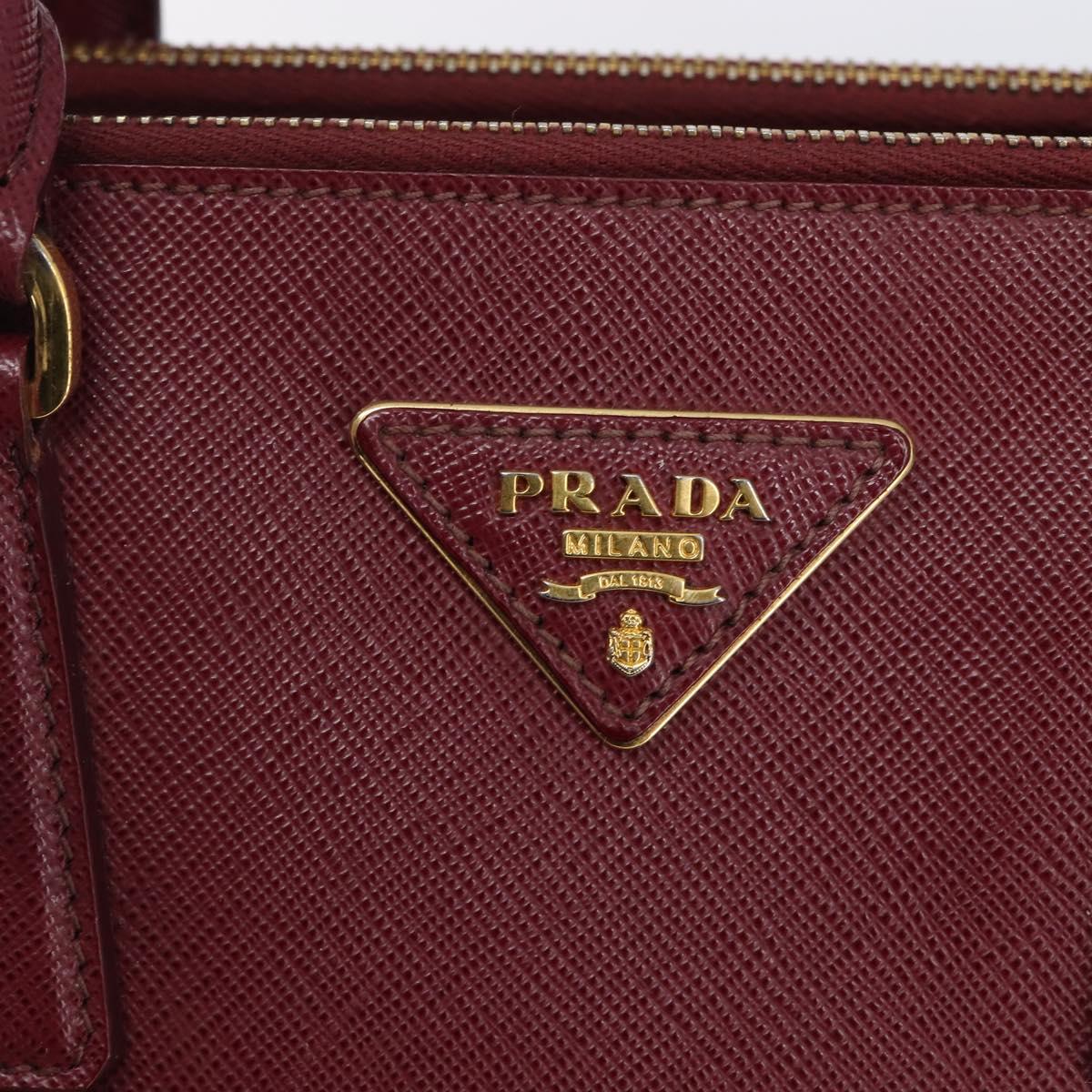 PRADA Hand Bag Saffiano leather 2way Bordeaux Gold Auth ep16191V