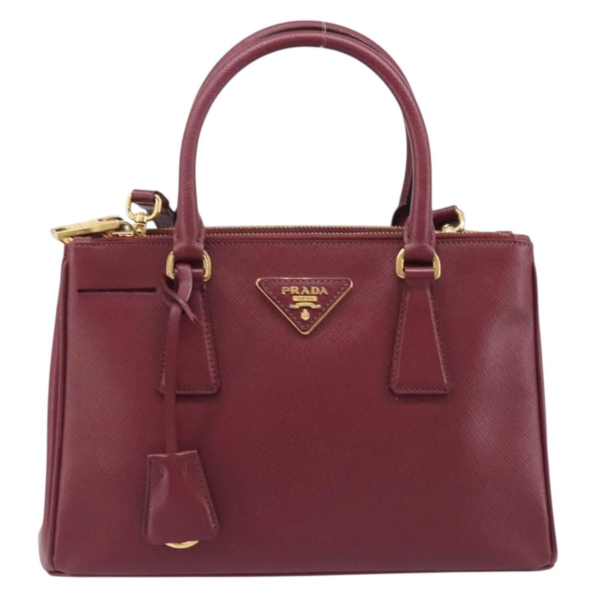PRADA Hand Bag Saffiano leather 2way Bordeaux Gold Auth ep16191V