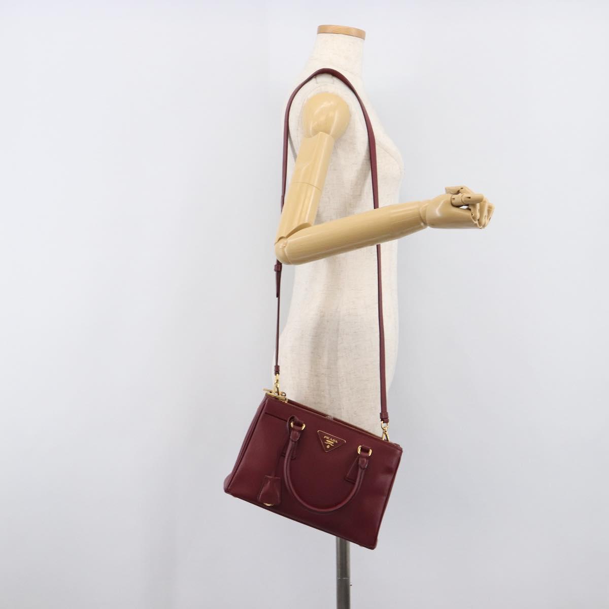 PRADA Hand Bag Saffiano leather 2way Bordeaux Gold Auth ep16191V