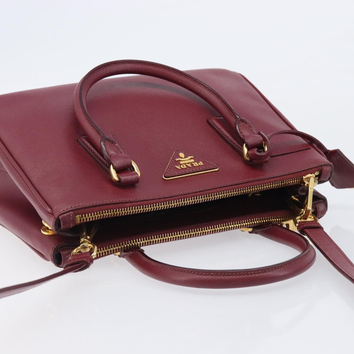 PRADA Hand Bag Saffiano leather 2way Bordeaux Gold Auth ep16191V