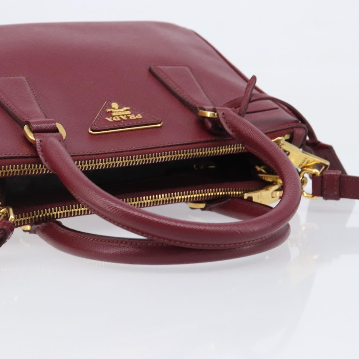 PRADA Hand Bag Saffiano leather 2way Bordeaux Gold Auth ep16191V