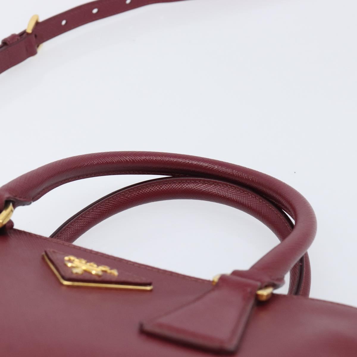 PRADA Hand Bag Saffiano leather 2way Bordeaux Gold Auth ep16191V