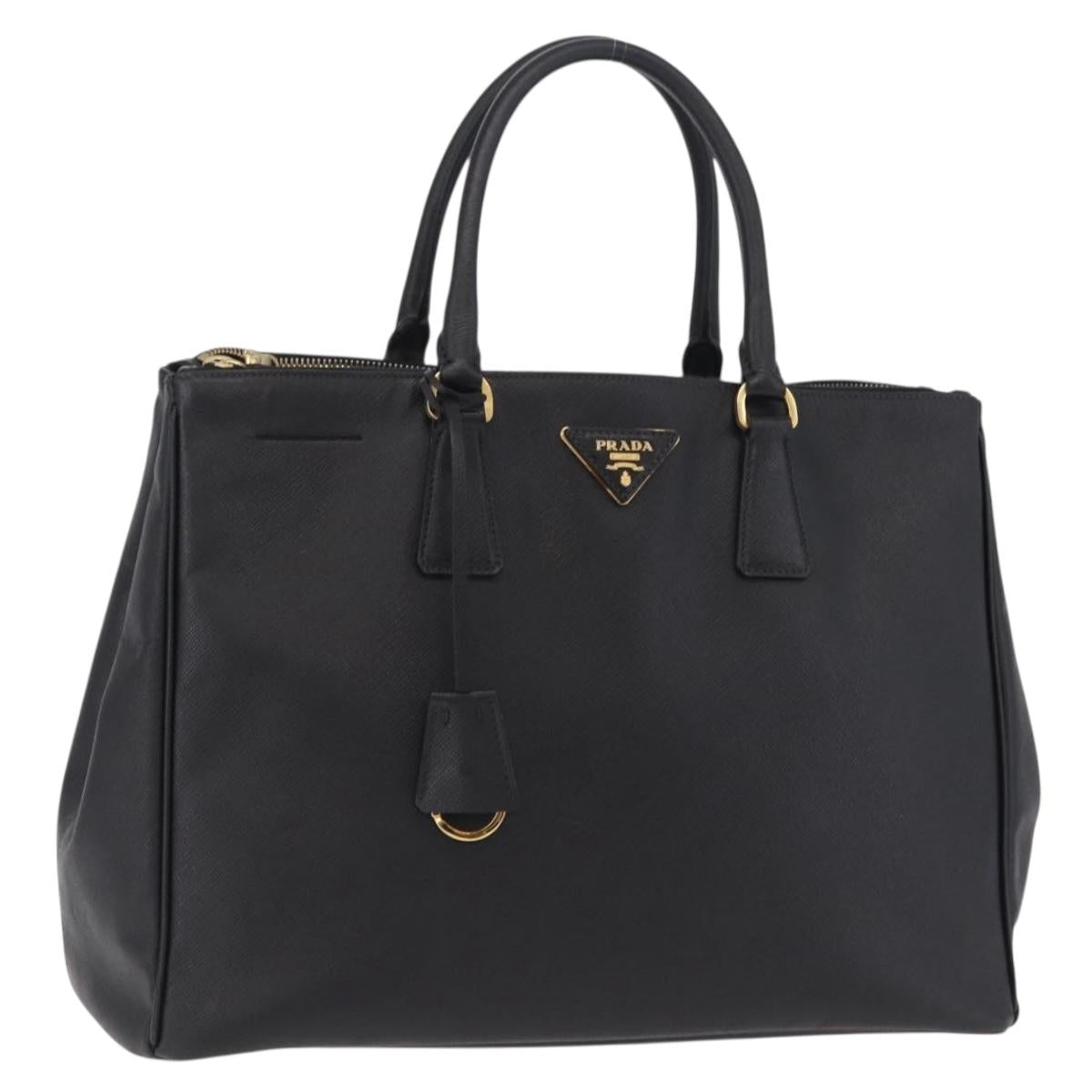 PRADA Tote Bag Safiano Leather Black Gold Auth ep16192