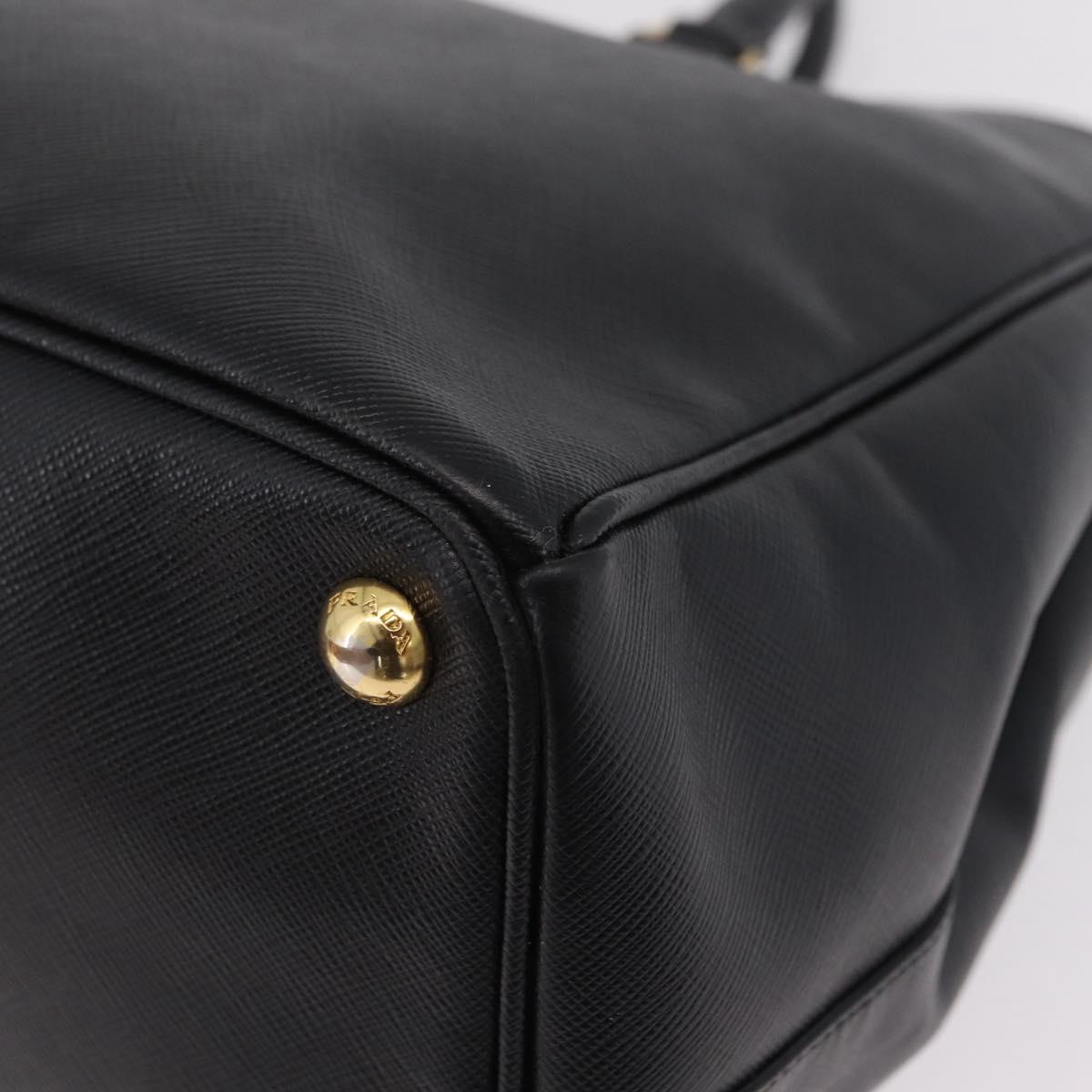 PRADA Tote Bag Safiano Leather Black Gold Auth ep16192